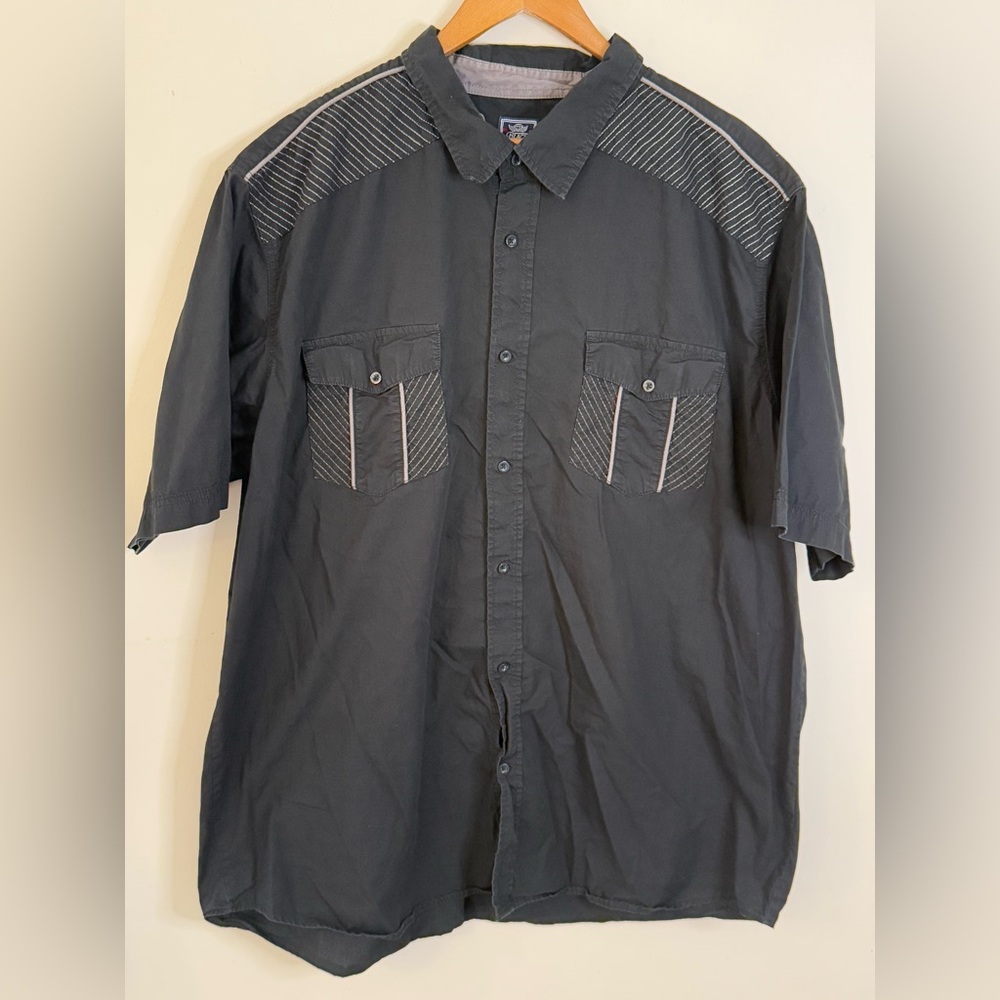 Black Jack black Short Sleeve button up Shirt modern white stitch detail SZ 4X